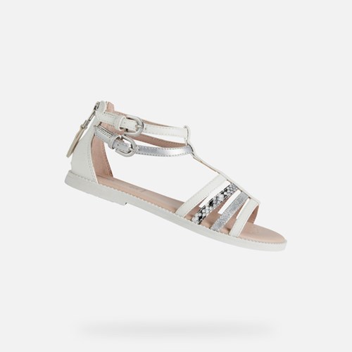 Sandále Geox Sandal Karly Dievcenske Biele Strieborne | 95327-TPUZ
