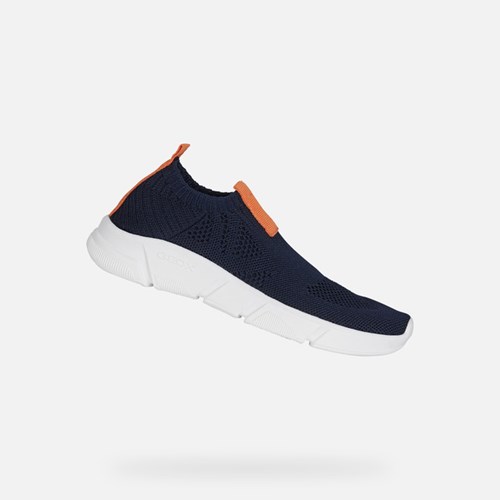 Slip On Geox Aril Chlapcenske Námornícka Modrá Oranžové | 43798-OWDI