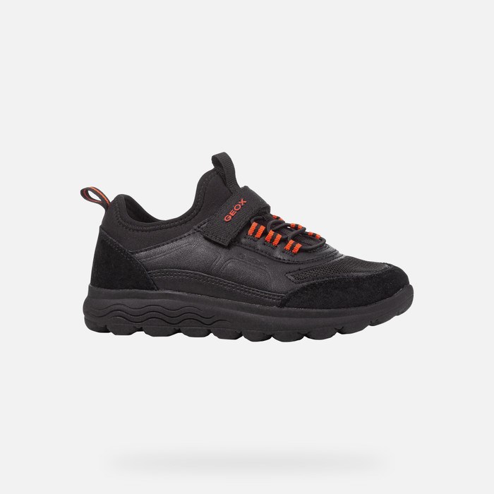 Tenisky Geox Spherica Chlapcenske Čierne Oranžové | 84195-KENA